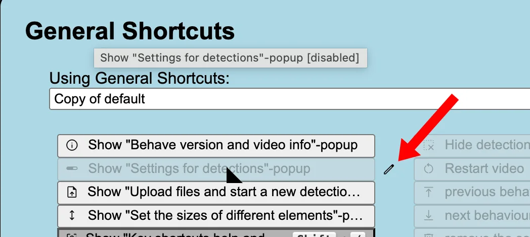 When hovering over an action, an edit-button appears