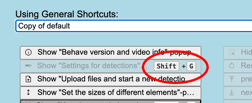 Shortcut recorded on the action